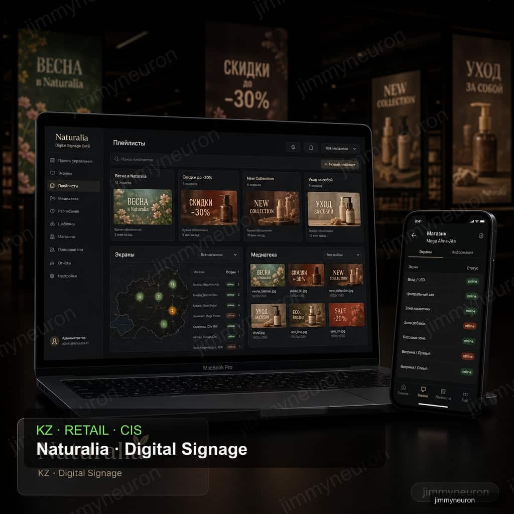 Naturalia — CMS рекламных экранов для сети магазинов в Казахстане