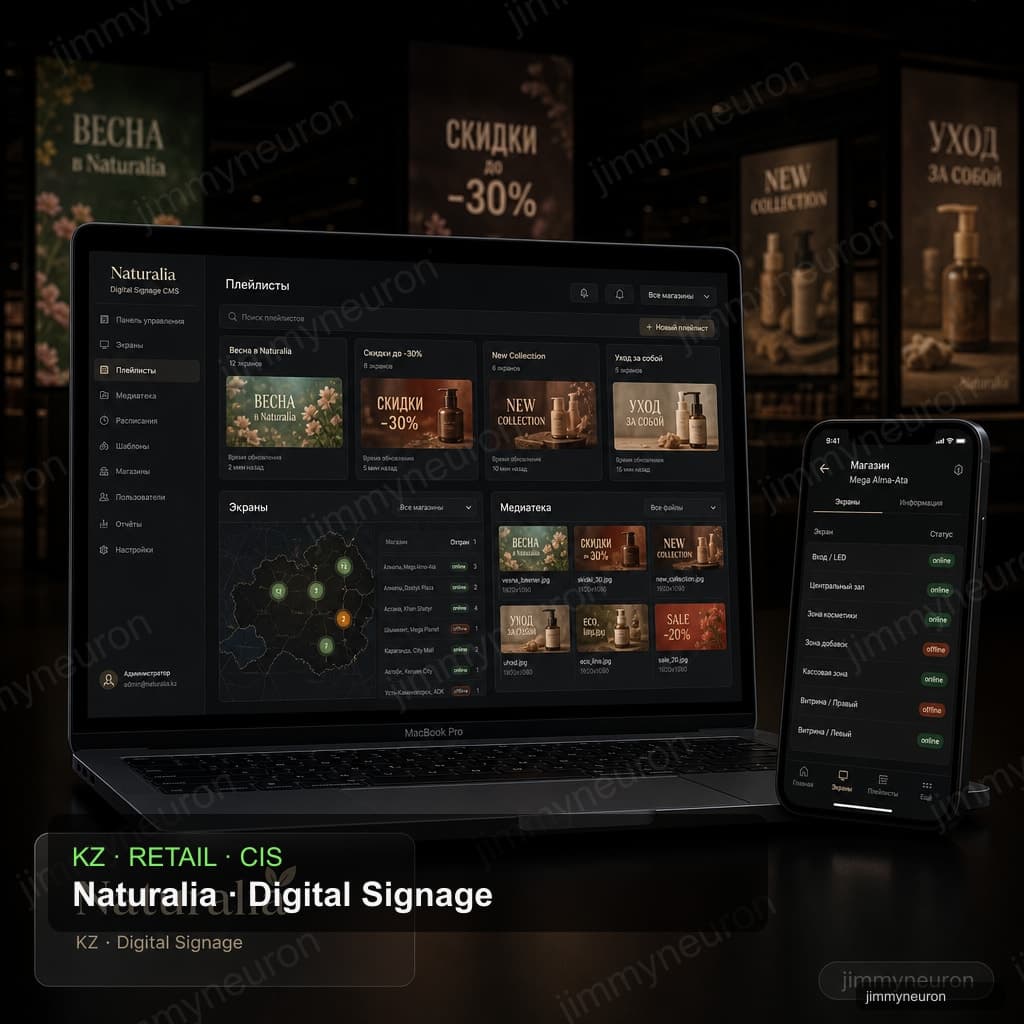 Naturalia — CMS рекламных экранов для сети магазинов в Казахстане